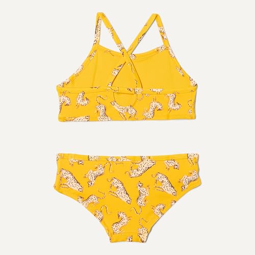Girls Cross-Back Bikini Set – Quick-Dry Fabric, Small / Golden Yellow Beige Leopard