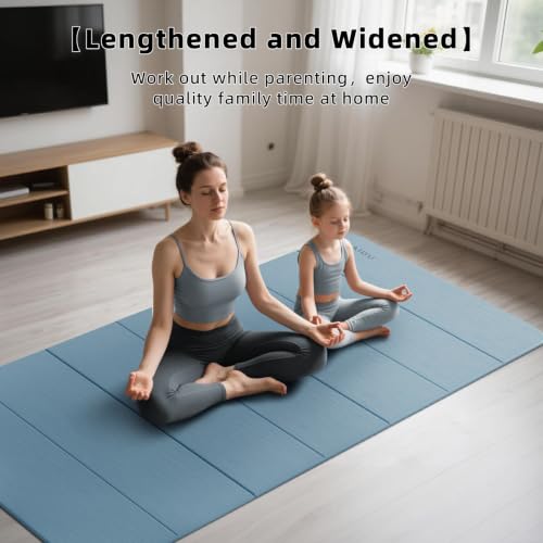 PAIDU Foldable Yoga Mat 10MM Thick 75’’x40’’ with Blue Gray Variation, Quick Storage