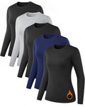 NebuKinex Women's Long Sleeve Thermal Shirt for Winter Baselayer - Medium, Black Grey Blue 5 Pack