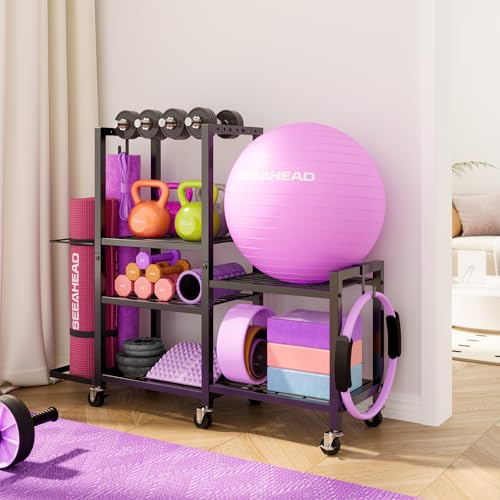 6-Tier Rolling Dumbbell & Home Gym Storage Rack with Adjustable Width