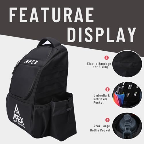 Large Disc Golf Backpack Bag with 21+ Disc Capacity & Multiple Pockets - Black