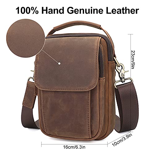 Augus Genuine Leather Small Messenger Bag Purse for Men - Brown