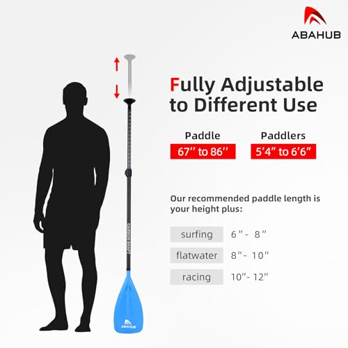 Abahub Blue Carbon Fiber SUP Paddle 3-Piece Adjustable 67-86" with Carry Bag