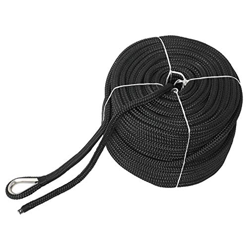 NovelBee 1/2" x 300' Double Braid Nylon Anchor Line for Boat - Black