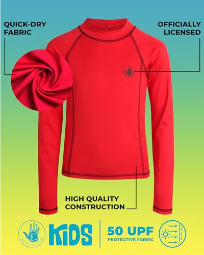 Boys Rash Guard Shirt UPF 50+ Long Sleeve Swim Top - Red - Size 10