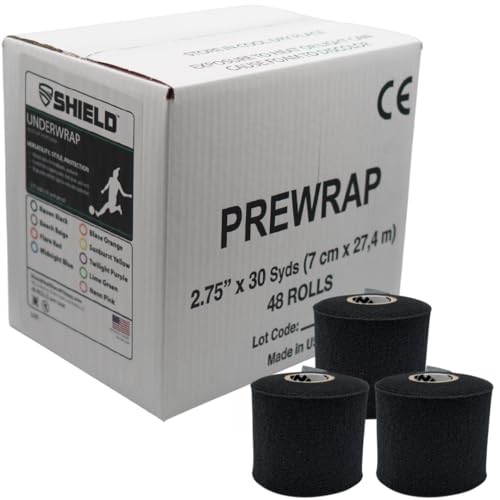 Shield Athletic Underwrap Bulk Case of 48 Black Pre-Wrap Rolls 2.75" x 30 Yards