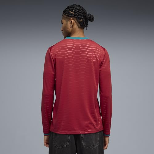 PUMA Men's 2026 Portugal Home Long Sleeve Replica Soccer Jersey - Club Red-Green Lagoon, XL