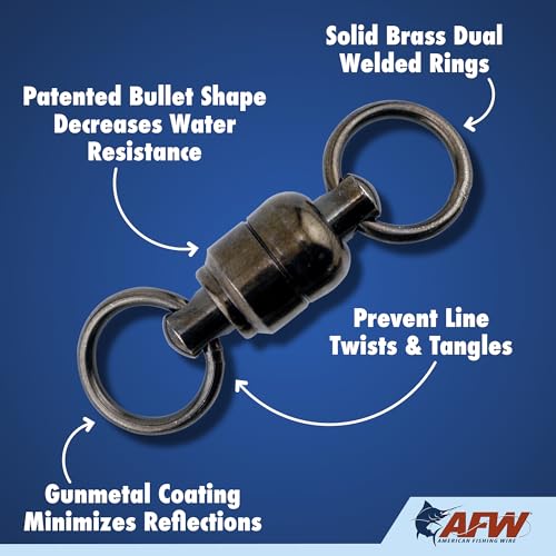 AFW Solid Brass Ball Bearing Snap Swivels Size 6 260lb Test Black Fishing Tackle