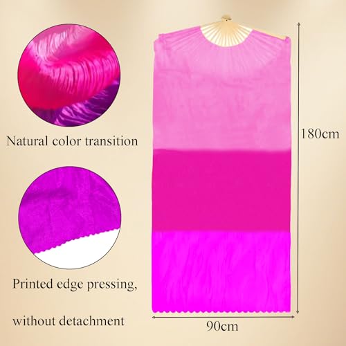 Women Belly Dance Fan for Beginners - Vertical Rainbow Faux Silk Fan 180x90cm Right Hand Only Flowing Veil for Practice & Performance