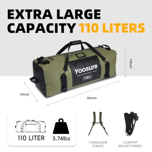 Green Waterproof 110L Duffel Bag - Marine Dry Bag for Camping & Boating