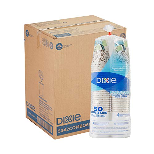 Georgia-Pacific Dixie PerfecTouch 12 oz Coffee Cups & Lids, 50 Pack (6 Packs) - Coffee Haze Design