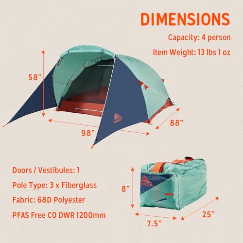 Kelty Rumpus 4/6 Person Freestanding Tent with Extra Large Vestibule - Family & Festival Camping