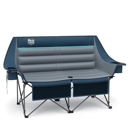 Loveseat Blue Camping Chair - Oversized Double Folding Camp Couch for Outdoor Relaxing