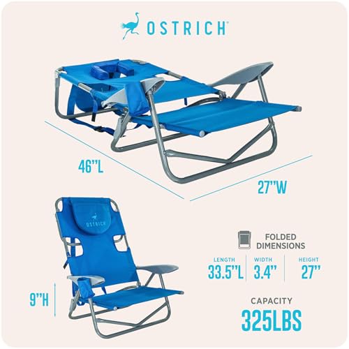 Blue Heavy-Duty Backpacker Outdoor Beach Chair - Portable & Adjustable Recline