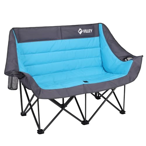 Blue Oversized Double Camping Chair, Heavy-Duty Folding Loveseat for Outdoor