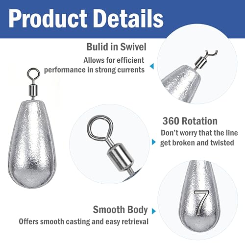 Fishing Sinkers Kit 25pcs Bass Casting Weights with Swivels for Long Casts