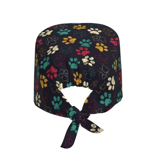 Yellow Bee Breathable Scrub Hat for Nurses & Doctors - Cat Dog Paw Print Variation