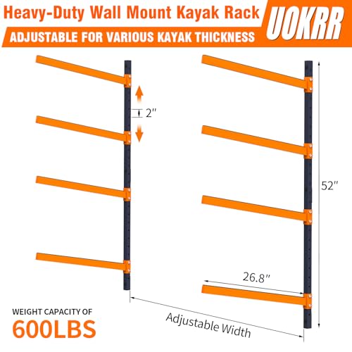 4 Levels Wall Mount Kayak Storage Rack - Heavy Duty Adjustable Indoor Outdoor Garage