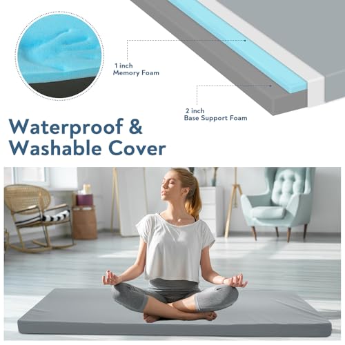 Single 75x30x3 Inch Memory Foam Camping Cot Pad with Waterproof Cover