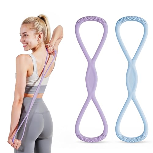 Figure 8 Resistance Bands Set with Handles, 15lb Purple & 25lb Blue for Home Gym Yoga & Therapy
