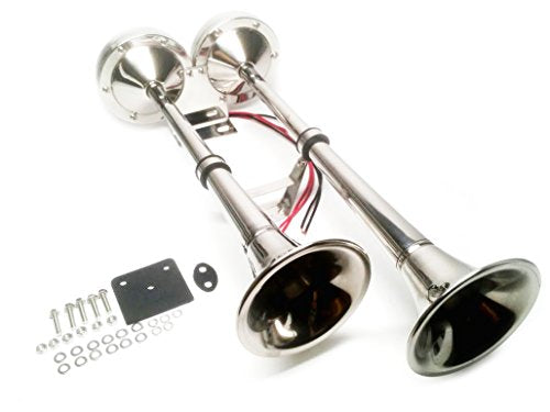 Pactrade Marine Stainless Steel Dual Trumpet Horn Set 12V 150dB for Boats & Vehicles