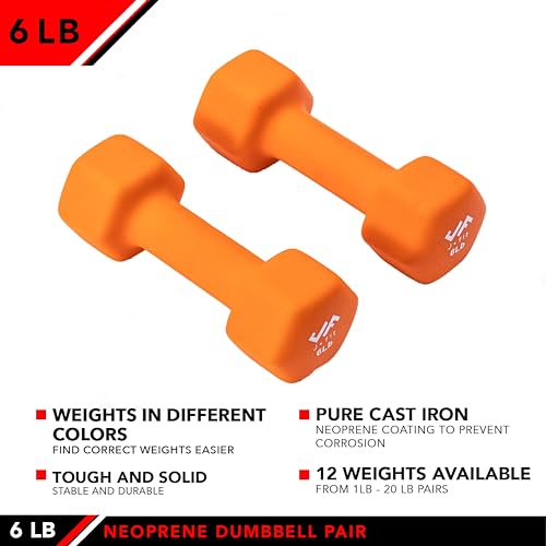 6 lb Neoprene Coated Dumbbell Pair for Home Gym & Strength Training