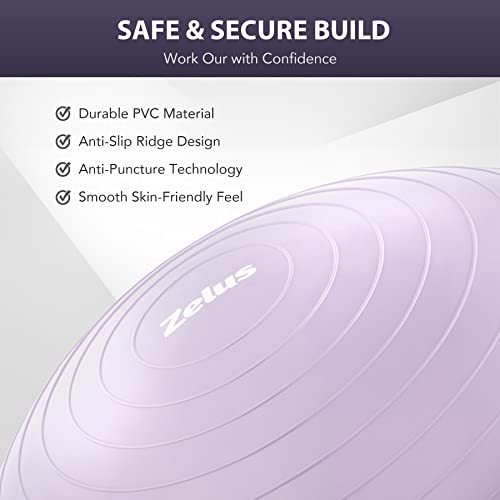 ZELUS Lilac 23in Balance Ball with 55cm Yoga Ball, Resistance Bands & Foot Pump