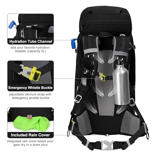 Black 60L Hiking Backpack with Rain Cover - Internal Frame Outdoor Gear