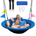 48 Inch Saucer Tree Swing with Detachable Pillow for Outdoor Backyard - Blue