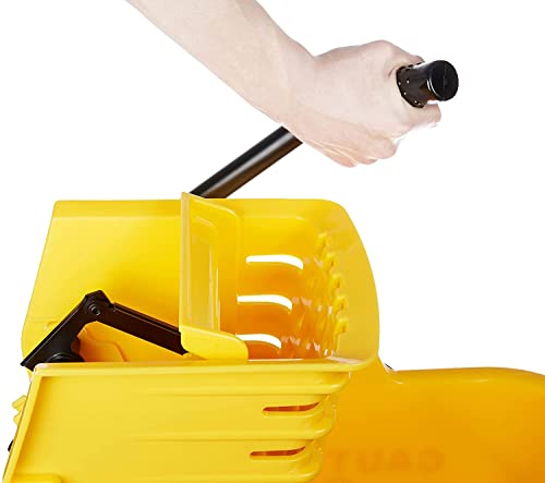 35-Quart Commercial Mop Bucket with Side-Press Wringer on Wheels - Yellow