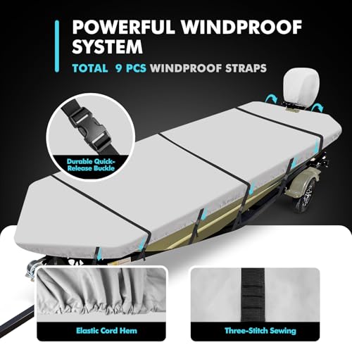 14 ft Waterproof Boat Cover for Jon Boats with Motor Cover - Gray / Fits Beam Up to 70 in