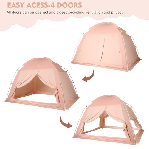 MYCRAFT Pink Twin Bed Tent Canopy for Privacy & Light-Reduction, 4 Doors