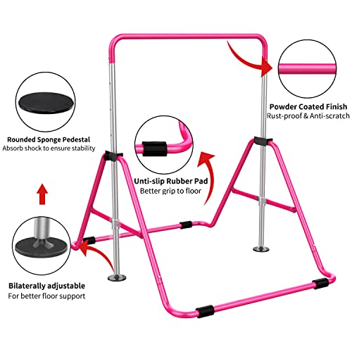Pink Adjustable Gymnastics Bars for Kids - Foldable & Space-Saving