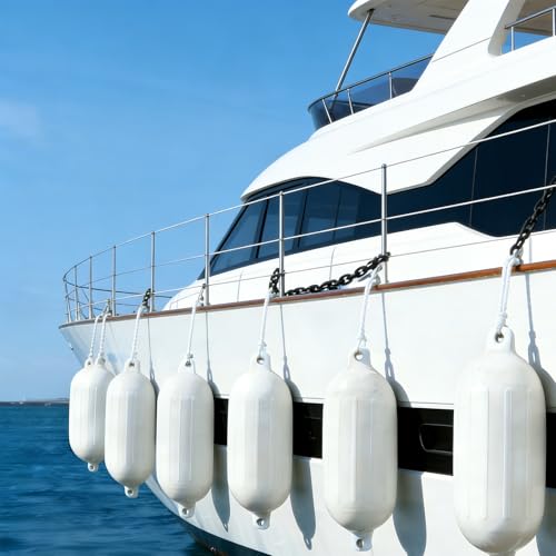 Boat Bumpers Fenders 6.5 x 23 Inches White - Marine Docking Protection Kit with Ropes & Pump