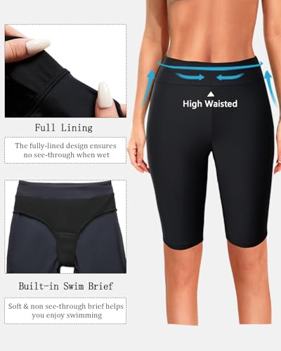 Large High Neck Black Two Piece Tankini Swimsuit with Shorts - Athletic Racerback Bathing Suit