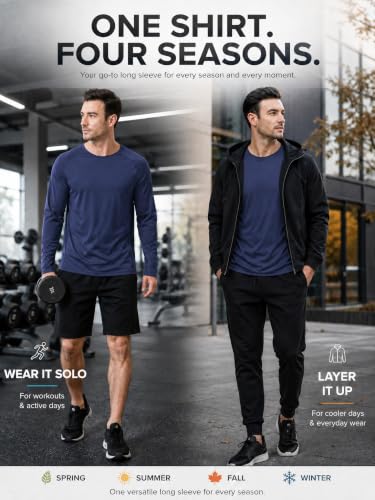 Men's Long Sleeve Sun Protection Base Layer Shirts - 7 Pack Light Drey & Colors
