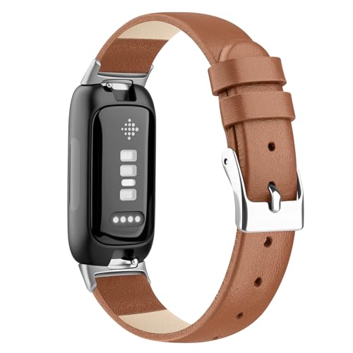 Vancle Leather Band for Fitbit Inspire 3 - Brown Genuine Leather Strap for Inspire 2 & HR