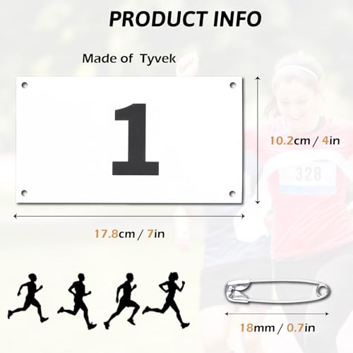 TRIWONDER Race Bibs with Safety Pins, Large 4x7 Inch Numbers 1-500, Black & White
