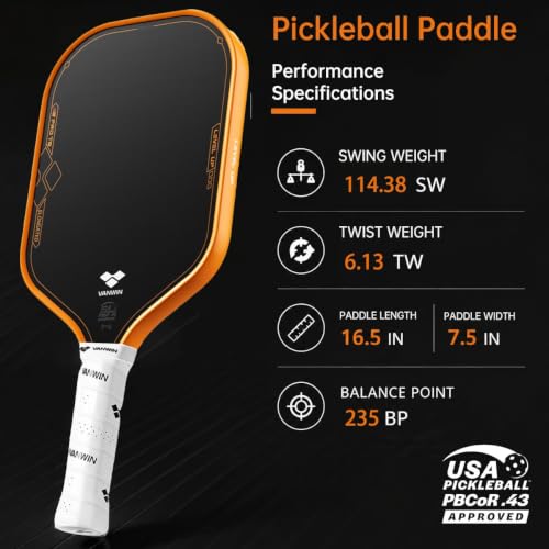 VAN WIN PRO T8 Pickleball Paddle - Raw Carbon Fiber USAPA Approved, Control & Power