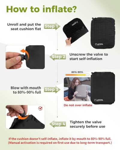 Inflatable Seat Cushion 1 Pack Black Portable Stadium & Travel Support