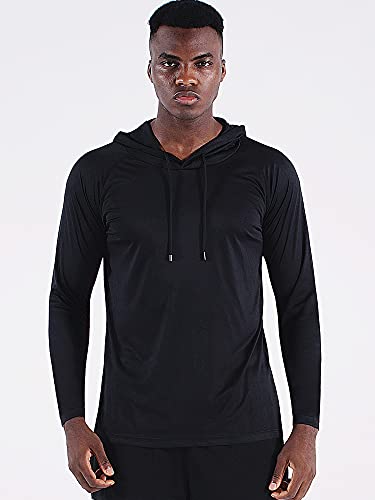 Men's Long Sleeve Fishing Shirt UPF 50+ Sun Protection Dry Fit Hoodies - X-Large Black