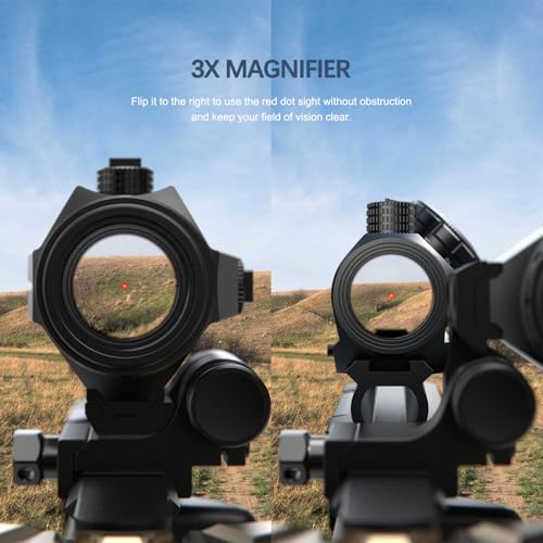 Feyachi 3X Red Dot Magnifier with Adjustable Focus & Flip Mount for Rifles
