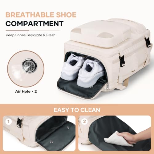 Travel Backpack for Men Women 17.3 Inch Laptop Shoe Compartment - Beige