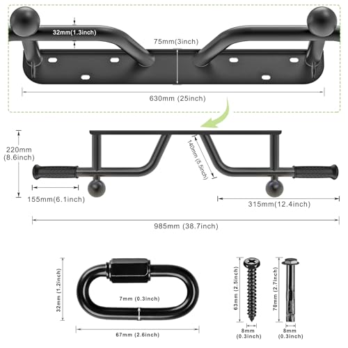 SELEWARE Black Wall Mount Pull Up Bar - Heavy Duty, Multi-Grip, Supports 500 lbs