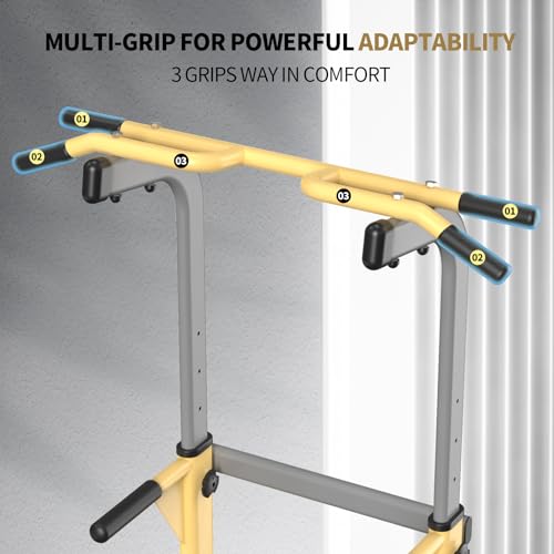 Yellow Pull-Up Dip Station, 350LBS Weight Capacity, Adjustable Home Gym Equipment