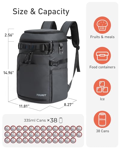 TOURIT Slate Blue Backpack Cooler with 38 Cans, Dual Insulated Compartments