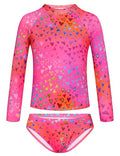 Girls Swimsuit Long Sleeve Rash Guard Set UPF 50+ Two Piece Bathing Suit - Sweet Heart / 3-4T