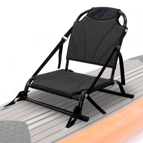 Black Kayak Seat with Back Support - Aluminum Frame & Dual Mount for Inflatable & Sit-On-Top Kayaks