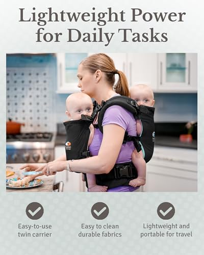 Twin Baby Carrier for 2 Kids – Adjustable Front & Back Twin Carrier, Supports 9.9–45 lb, Includes Sleep Hoods & Seat Belt – Classic Black