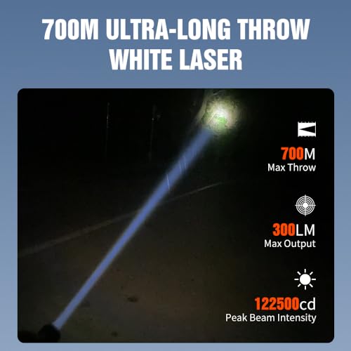 Black Compact Rechargeable LEP Flashlight - 700M Range, Triple Light, Waterproof